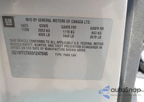 2009 Chevrolet Impala Lt z USA, uszkodzony, nr VIN 2G1WT57K691247846